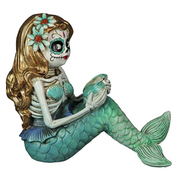 Day of the Dead Sugar Skull Skeleton Mermaid Statue 7 Inches High - Picture 4 of 10